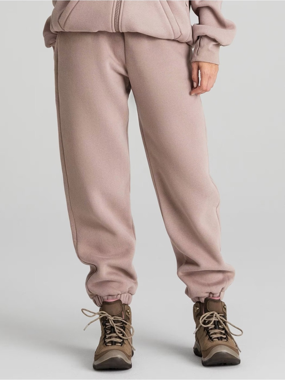 COMFRT travel essentials sweatpants joggers bark taupe muted purple medium